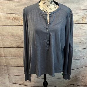 Me + Em Top Blouse Henley Blue Size 14 Buttons